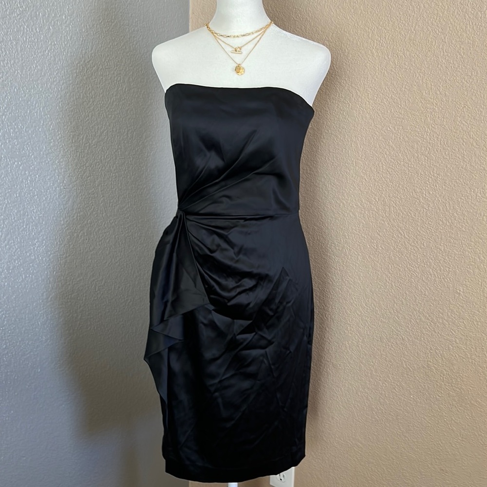 White House Black Market - Size 4 - black satin strapless cocktail dress